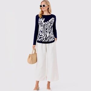 LILLY PULITZER Nila Navy Sweater Zebra Jacquard Side Buttons Sz XS💛